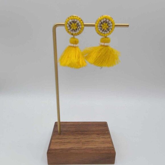 J Crew Mini Scope Tassle Bead Yellow Earrings - Picture 7 of 9